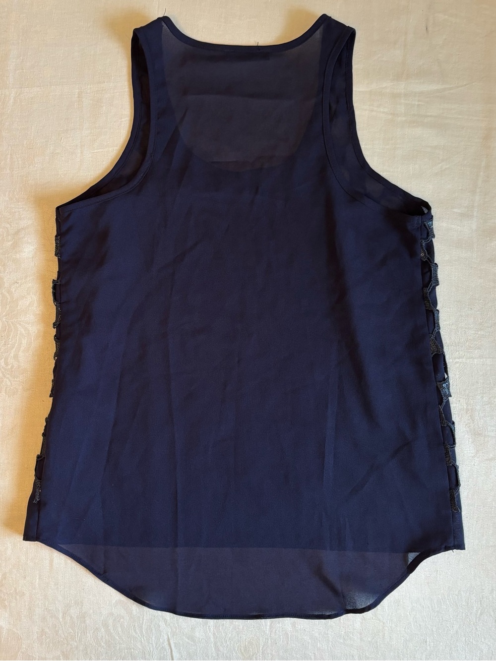 Dex Navy Sequin Mesh Tank Top XS Mermaidcore Sheer Layered Y2K Glam Goth - Picture 5 of 9